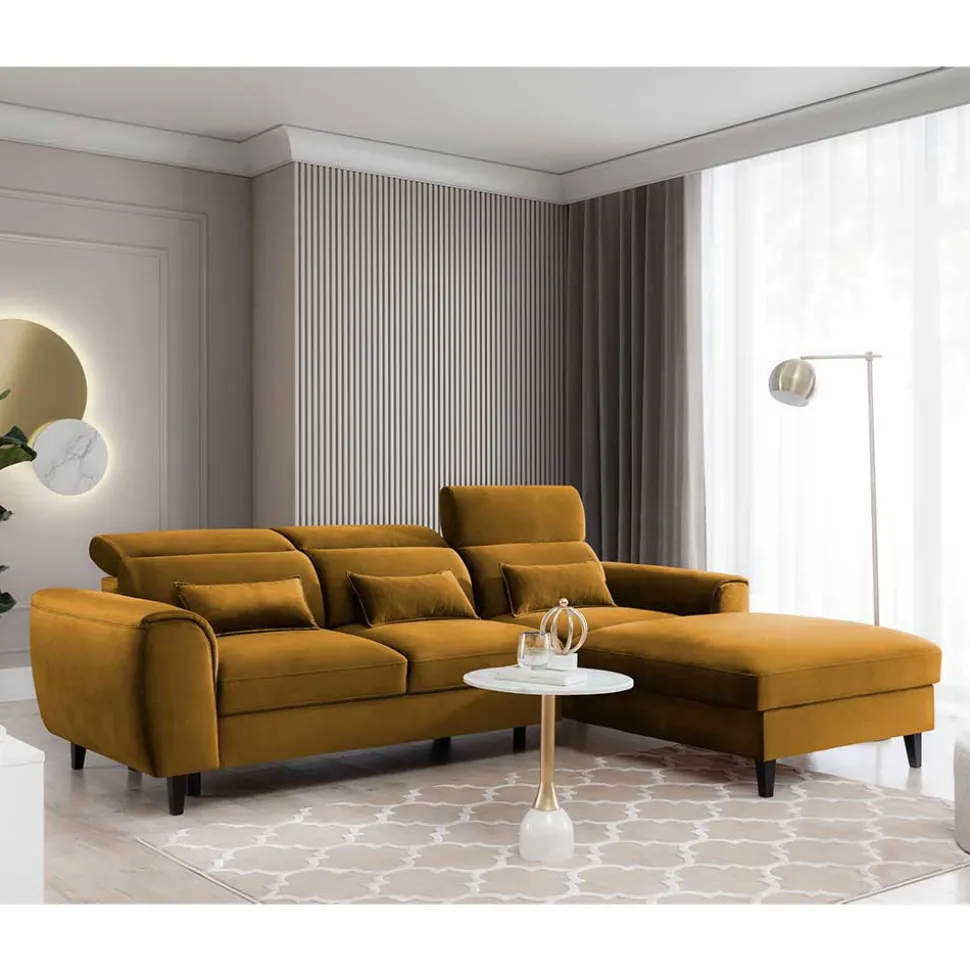 Viersitzer Bettcouch in Senfgelb Samt - Defano