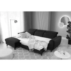 Viersitzer Ecksofa in Hellblau - matter Samt - Memphis