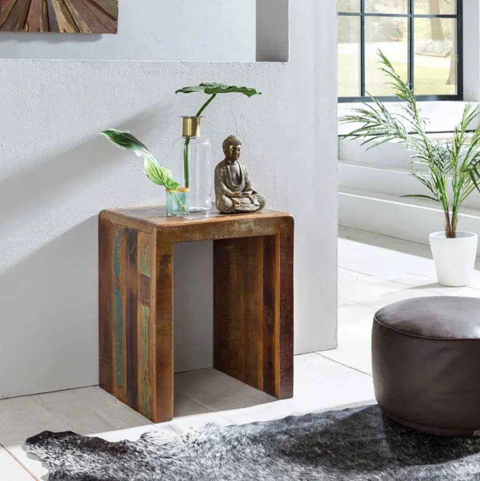 Vintage Beistelltisch Dencig aus Altholz mehrfarbig