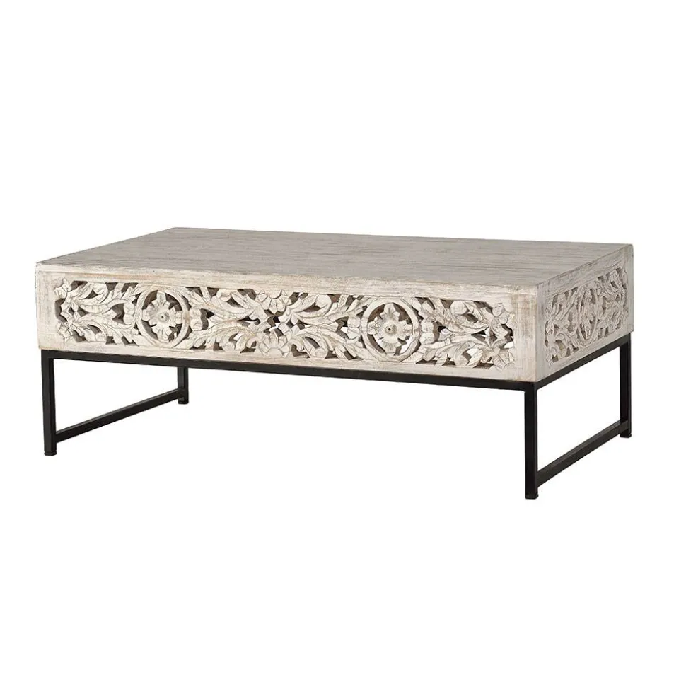 Vintage Couchtisch in Holz White Wash - Fudorus