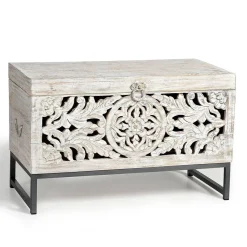 Vintage Design Truhe aus Mangoholz White Wash - Fudorus