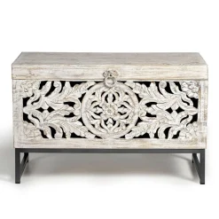 Vintage Design Truhe aus Mangoholz White Wash - Fudorus