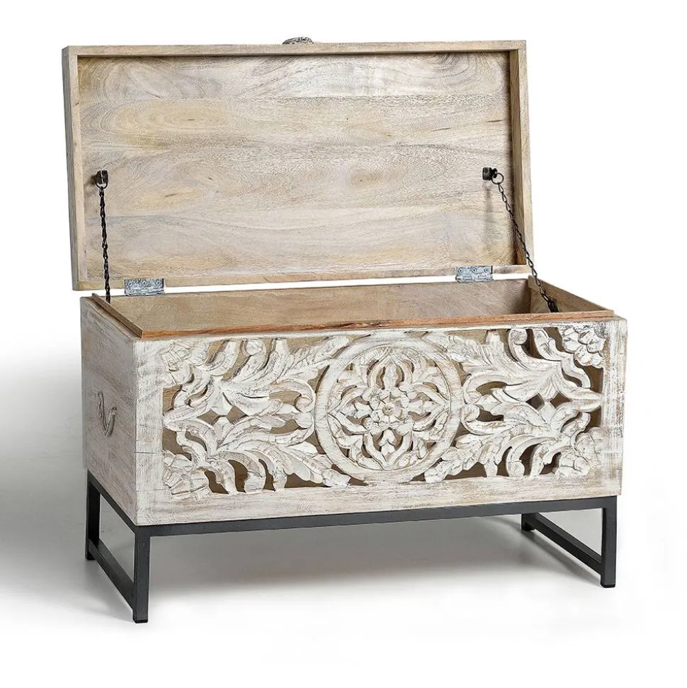 Vintage Design Truhe aus Mangoholz White Wash - Fudorus