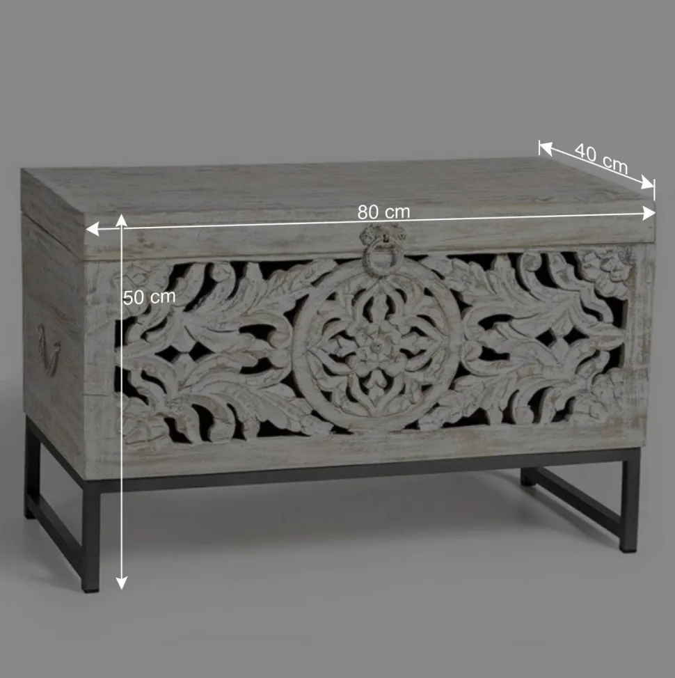 Vintage Design Truhe aus Mangoholz White Wash - Fudorus