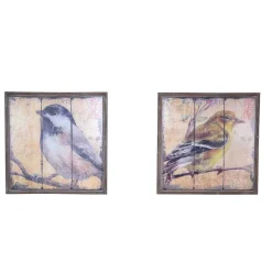 Vintage Holzbilder mit Vogel Druck Bacoas 56x56 cm (zweiteilig)
