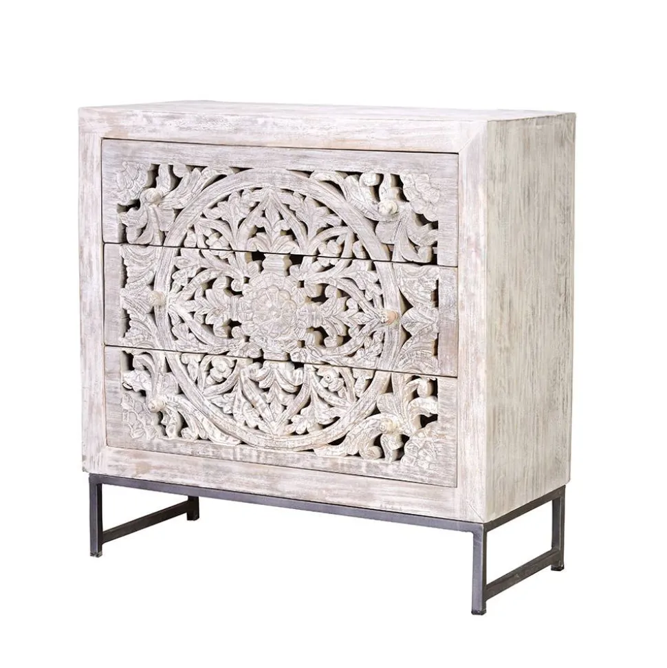 Vintage Kommode in Mangoholz White Wash - Fudorus