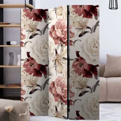 Vintage Motiv Paravent mit Rosen in Rot Weiß - Vakuum