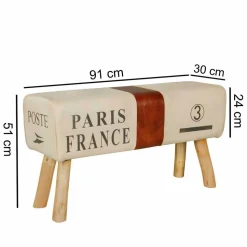 Vintage Polsterbank Clause mit Holz Leinen Echtleder