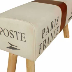 Vintage Polsterbank Clause mit Holz Leinen Echtleder