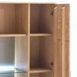 Vitrine Highboard optional mit LED Pontros Eiche Bianco teilmassiv