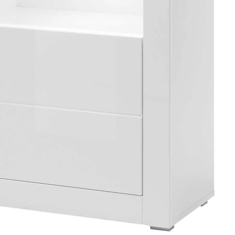 Vitrine in Hochglanz Weiß Mextra mit Beton Dekor Absetzung