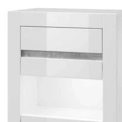 Vitrine in Hochglanz Weiß Mextra mit Beton Dekor Absetzung