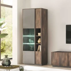 Vitrine Schrank in Anthrazit und Eiche Dunkel - Mundo