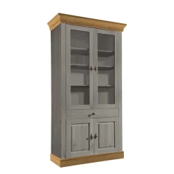 Vitrinenschrank Cempino in Grau und Natur