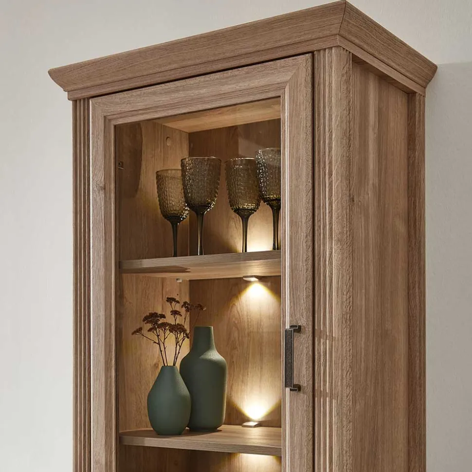 Vitrinenschrank in Eiche Optik mit LED - Barack