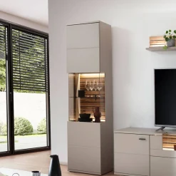 Vitrinenschrank in Grau mit Wildeiche - Teorina