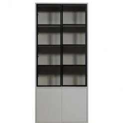 Vitrinenschrank in Hellgrau und Schwarz - Arno