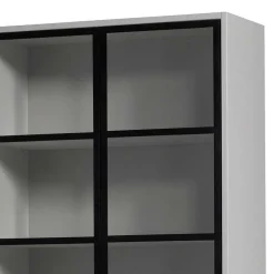 Vitrinenschrank in Hellgrau und Schwarz - Arno