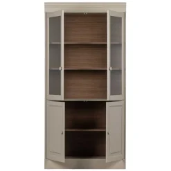 Vitrinenschrank in Hellgrau mit Braun - Floressa