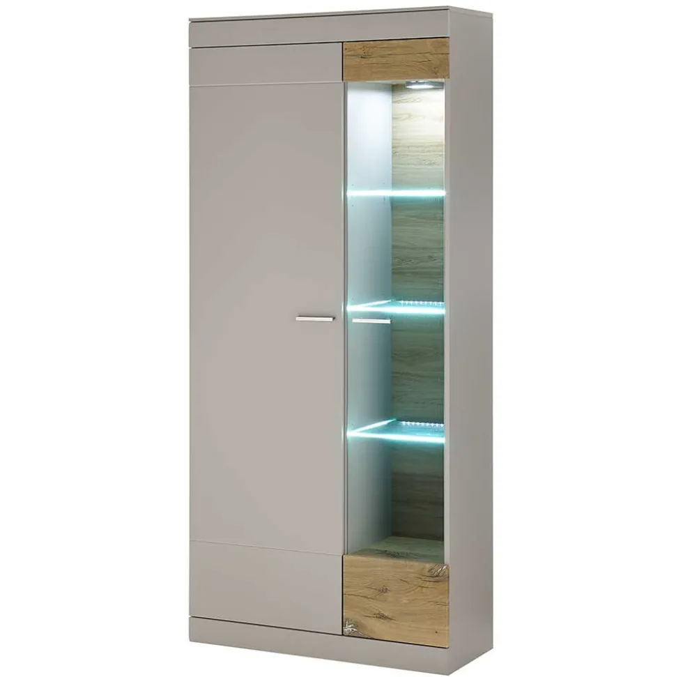 Vitrinenschrank in Hellgrau & Zinneiche NB - Lioscas
