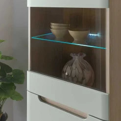 Vitrinenschrank in Mintgrün und Eiche - Armina