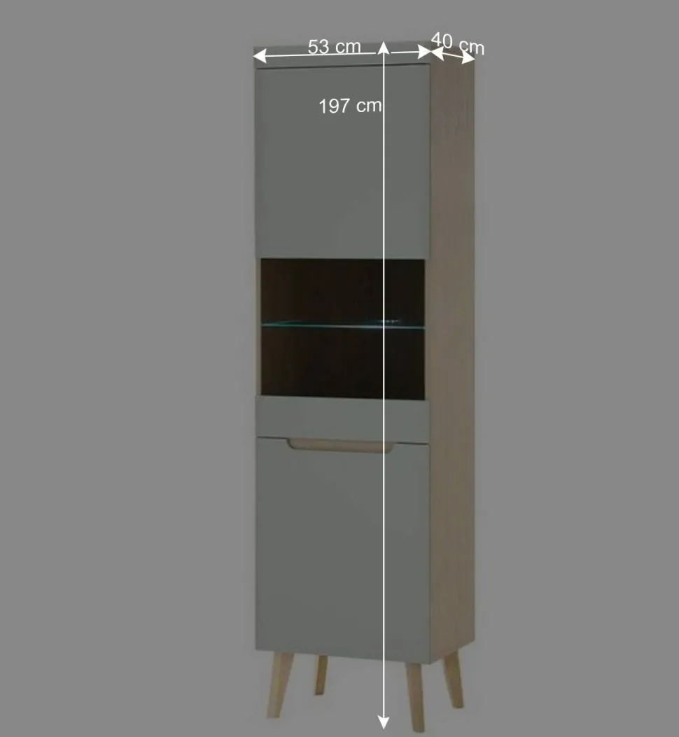 Vitrinenschrank in Mintgrün und Eiche - Armina