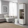 Vitrinen-Schrank in Soft White und Wildeiche - Yordyn