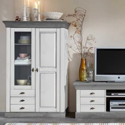 Vitrinenschrank Mirandesca in Weiß mit Grau