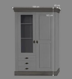 Vitrinenschrank Mirandesca in Weiß mit Grau