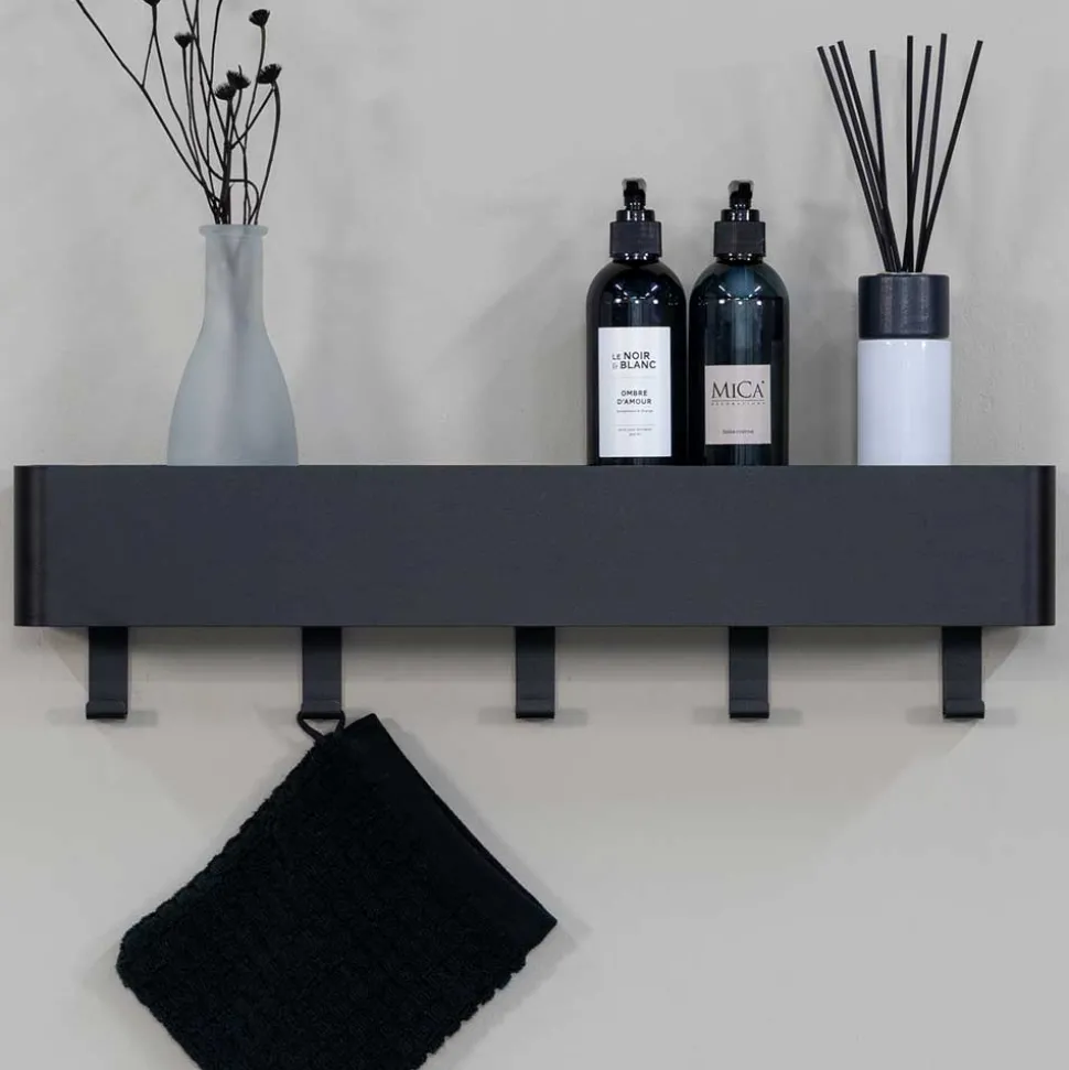 Wandablage mit Haken in Schwarz - Straits