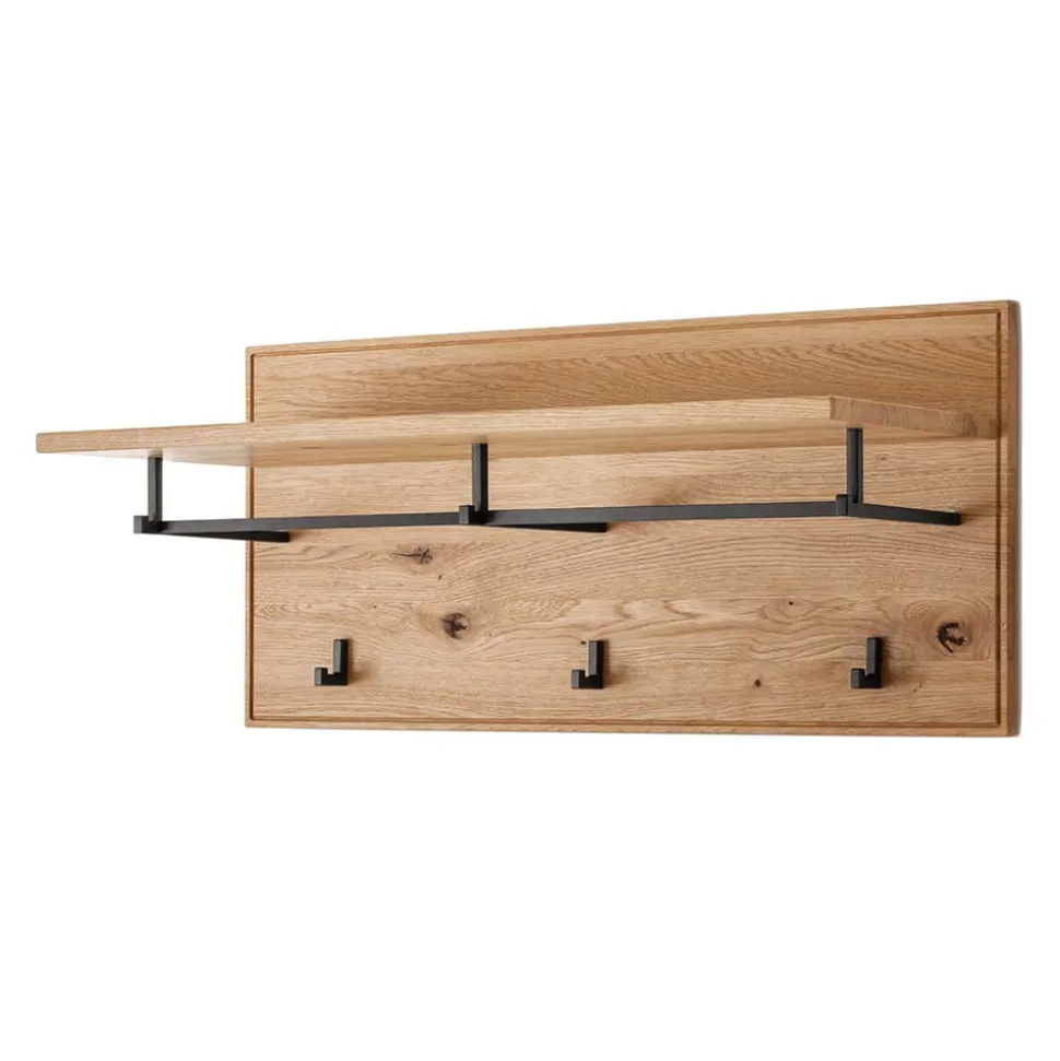Wandgarderobe aus Asteiche Massivholz und Metall - Zonga