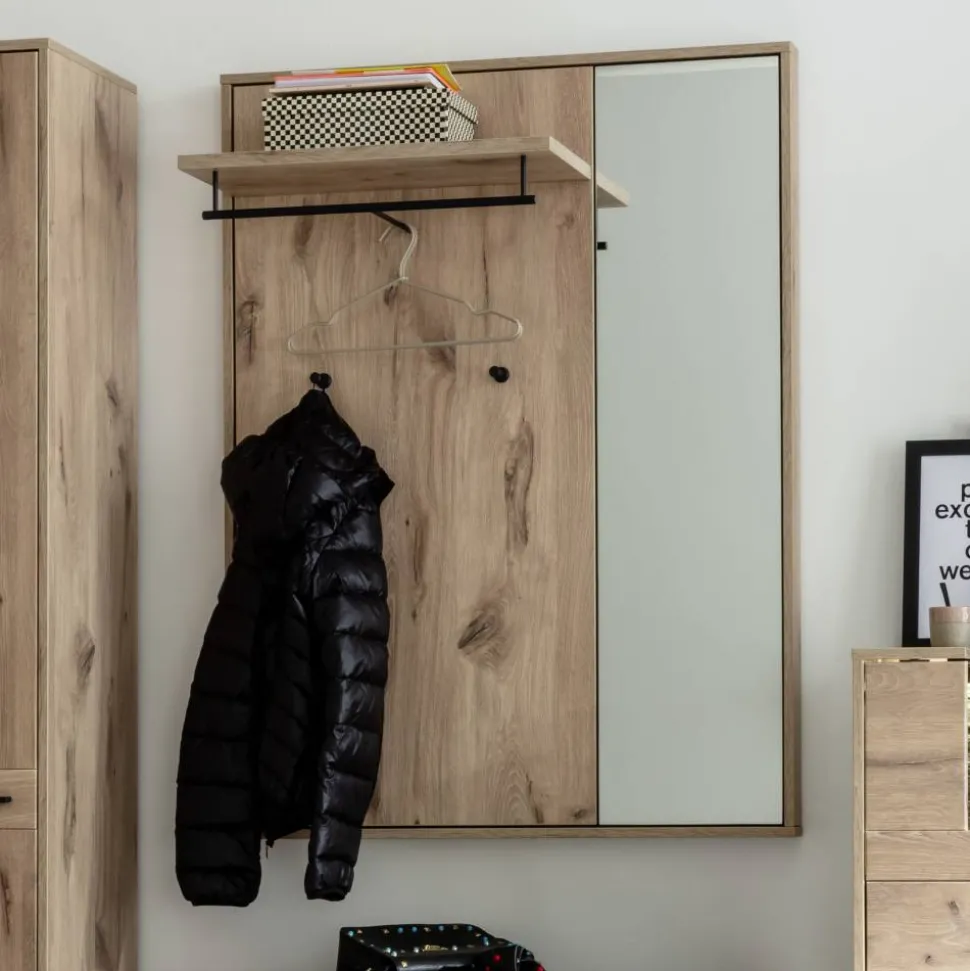 Wandgarderobe mit Spiegel in Wildeiche Optik - Vapposia