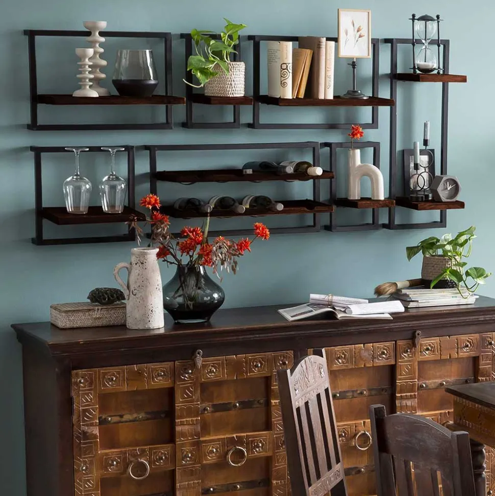 Wandhängeregal aus Recyclingholz Teak - Solapura