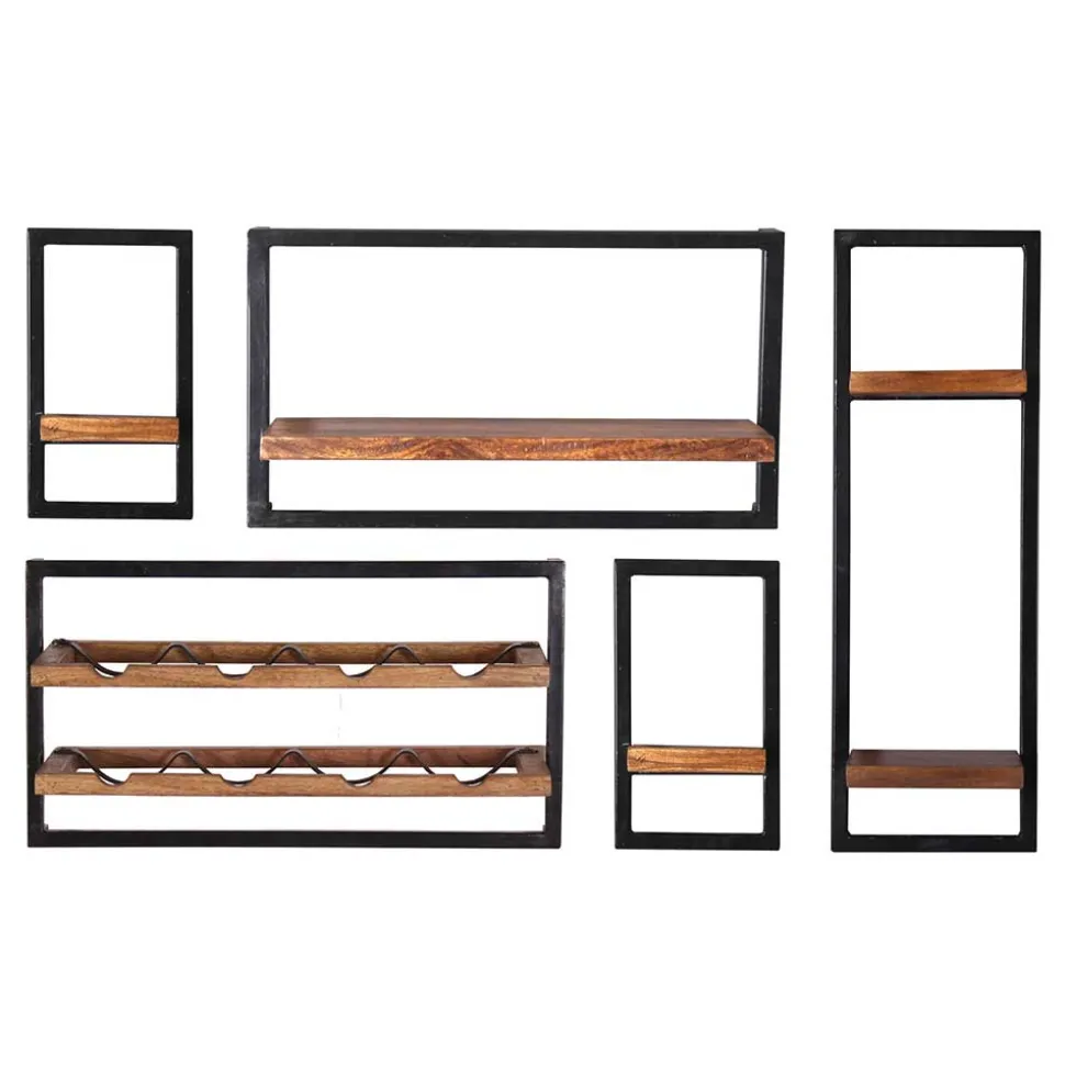 Wandregal Kombination mit Flaschenablagen - Filurina (fünfteilig)