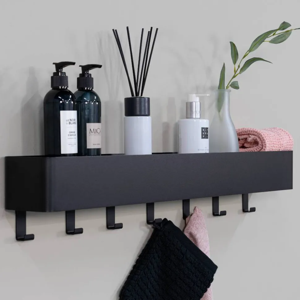 Wandregal mit Haken aus schwarzem Stahl - Romance