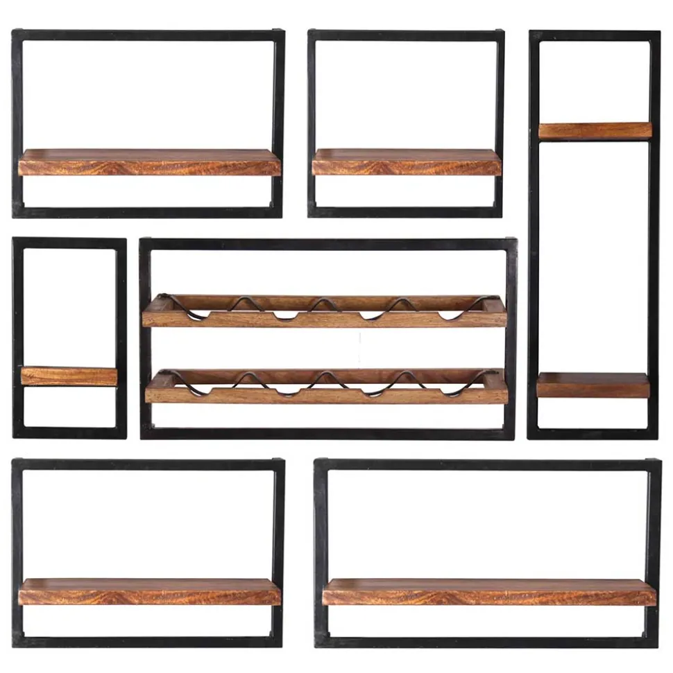 Wandregal Set aus Metall & Massivholz - Fiorda (siebenteilig)
