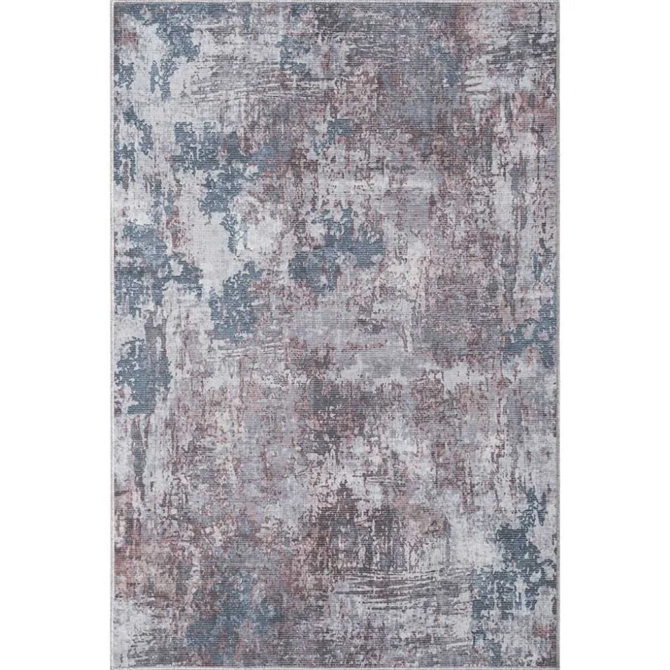 Waschbarer Teppich in Blaugrau und Terracotta - Ursela