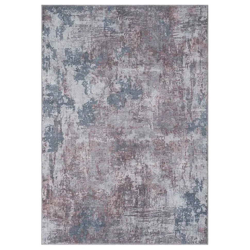 Waschbarer Teppich in Blaugrau und Terracotta - Ursela