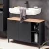 Waschbeckenunterschrank in Schwarz mit Wildeiche Dekor - Riguna
