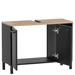 Waschbeckenunterschrank in Schwarz mit Wildeiche Dekor - Riguna