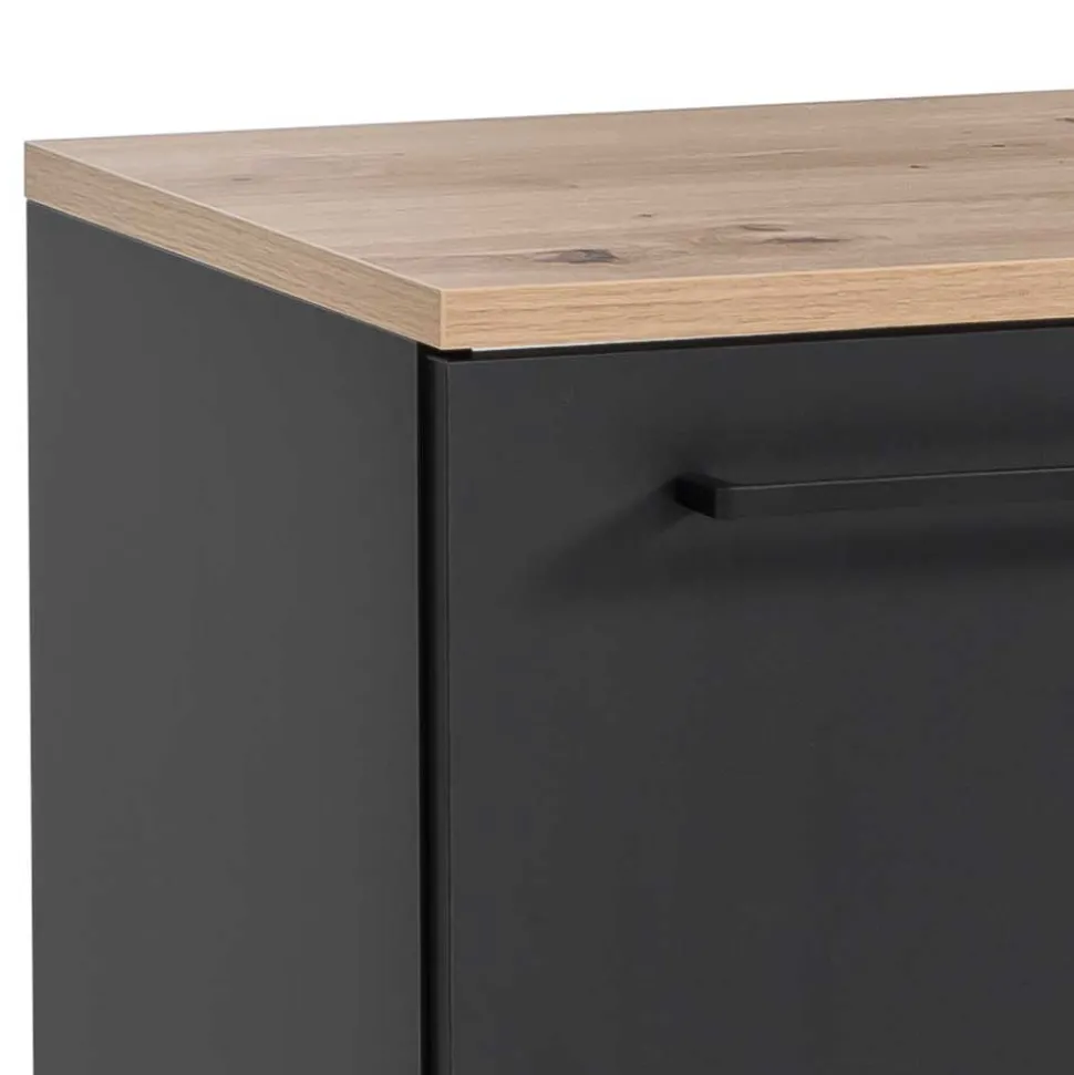 Waschbeckenunterschrank in Schwarz mit Wildeiche Dekor - Riguna