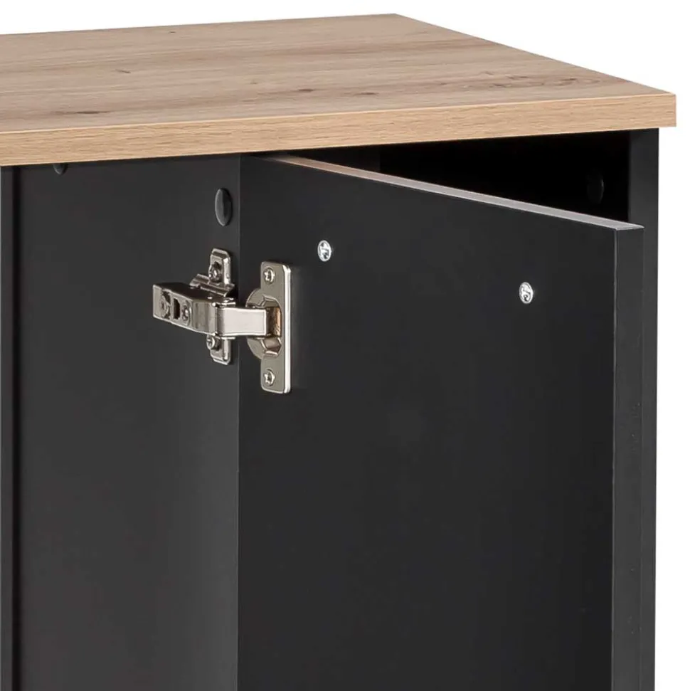 Waschbeckenunterschrank in Schwarz mit Wildeiche Dekor - Riguna