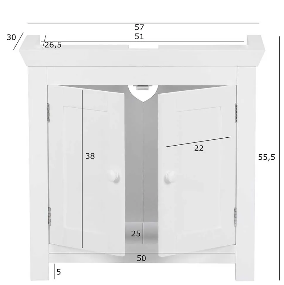Waschbeckenunterschrank in Weiß mit Doppeltür - Hank