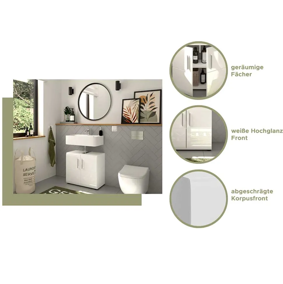 Waschbeckenunterschrank in Weiß hochglänzend - Rirua