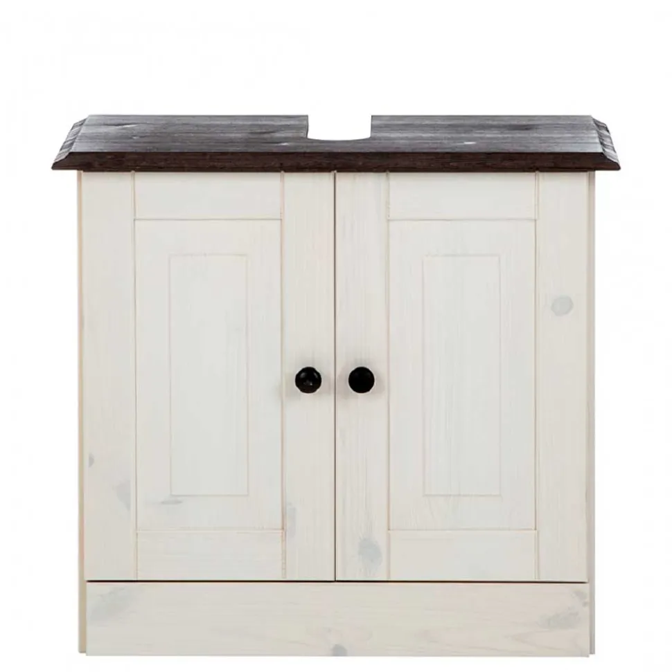 Waschbeckenunterschrank in Weiß mit Dunkelbraun - Malka