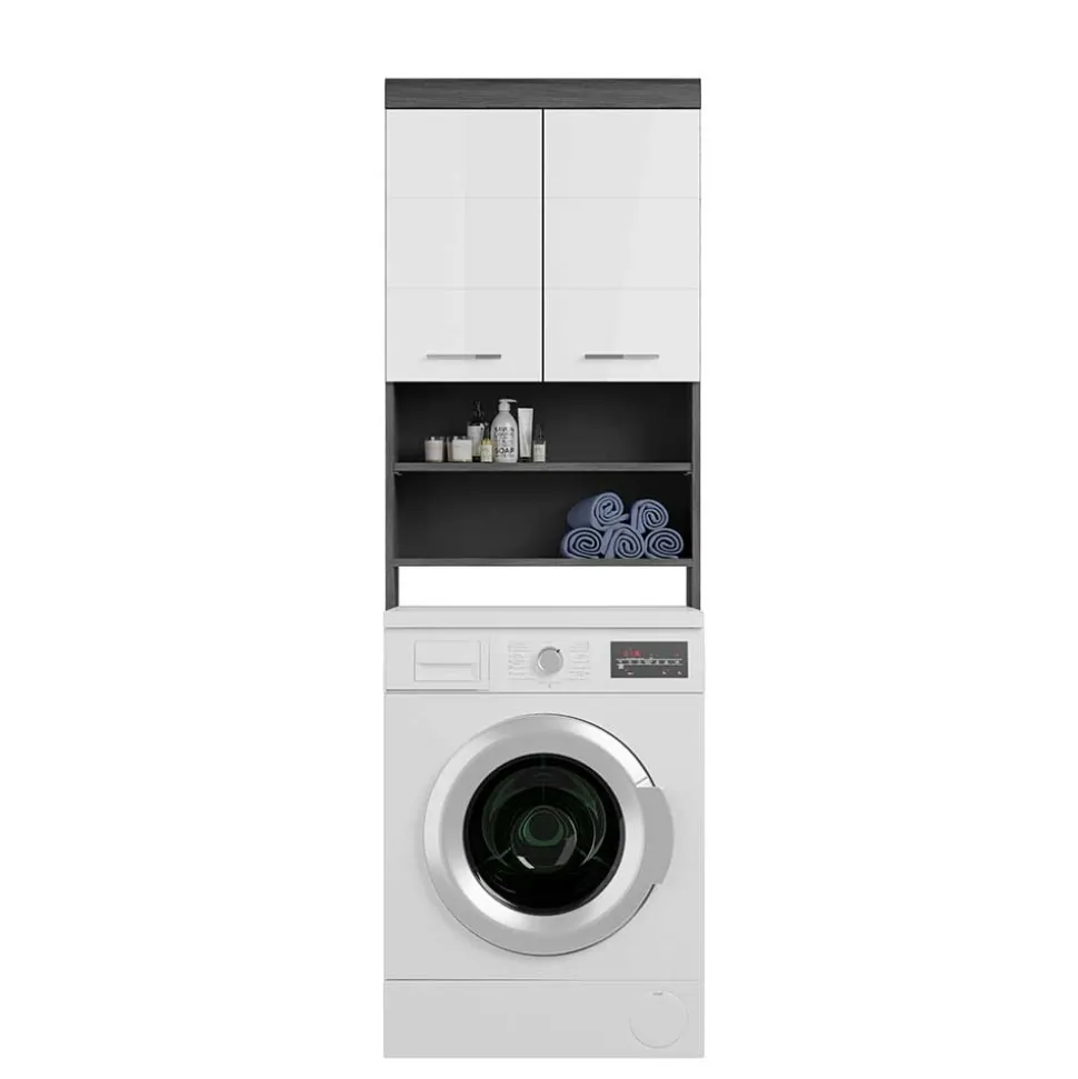 Waschmaschinenüberbau in Weiß Hochglanz & Grau - Nancys