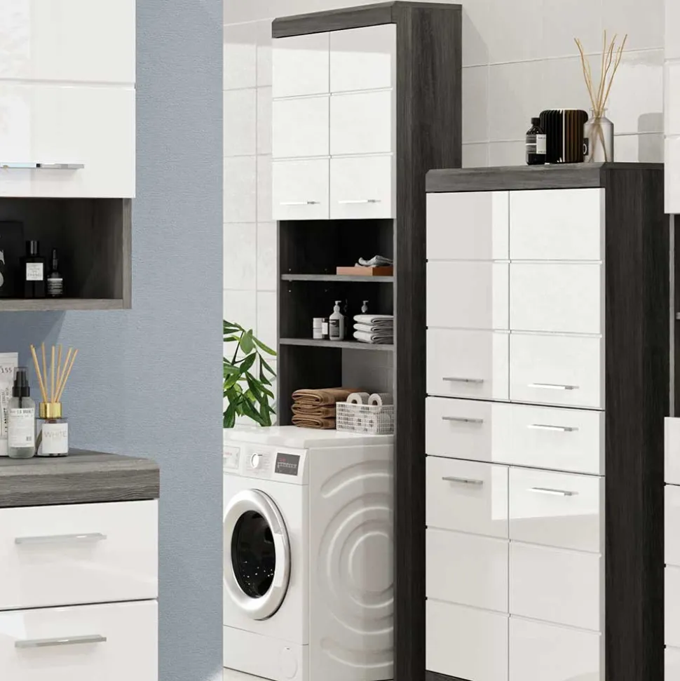 Waschmaschinenüberbau in Weiß Hochglanz & Grau - Nancys