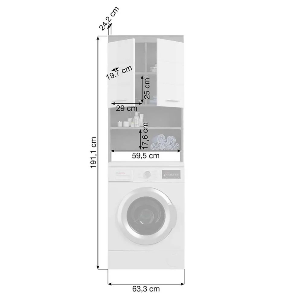 Waschmaschinenüberbau in Weiß Hochglanz & Grau - Nancys