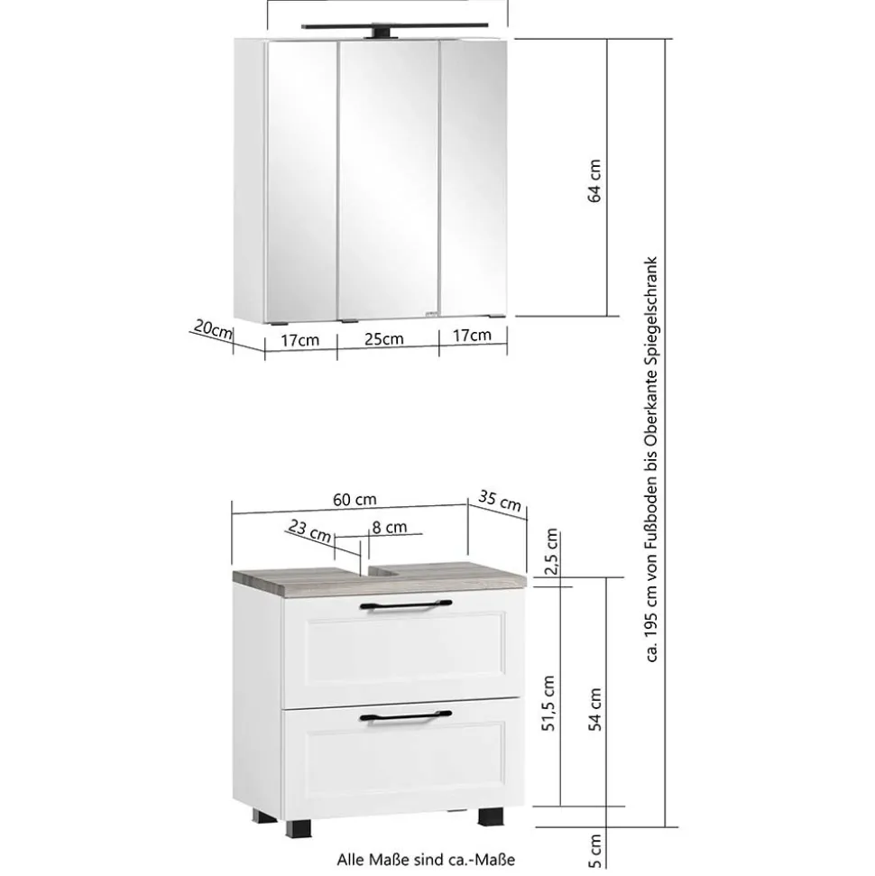 Waschplatz Einrichtung in Weiß mit Wildeiche - Gyatso (zweiteilig)