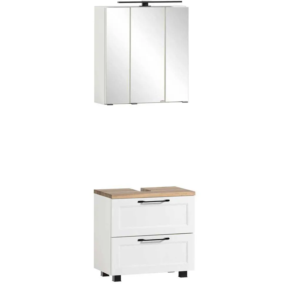 Waschplatz Einrichtung in Weiß mit Wildeiche - Gyatso (zweiteilig)